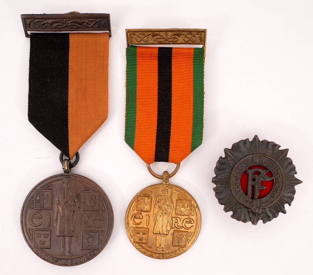 1917-21 War of Independence Service Medal and 1971 Truce Anniversary 'Survivor's' Medal and an Oglaigh na hEireann cap badge. at Whyte's Auctions