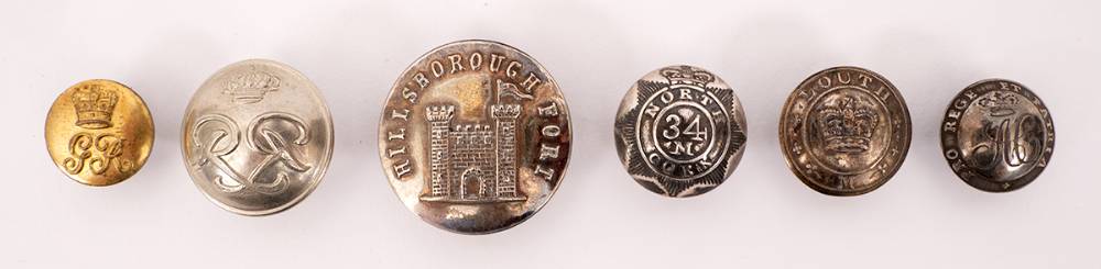19th Century. North Cork and Louth Militia buttons and others. (6) at Whyte's Auctions