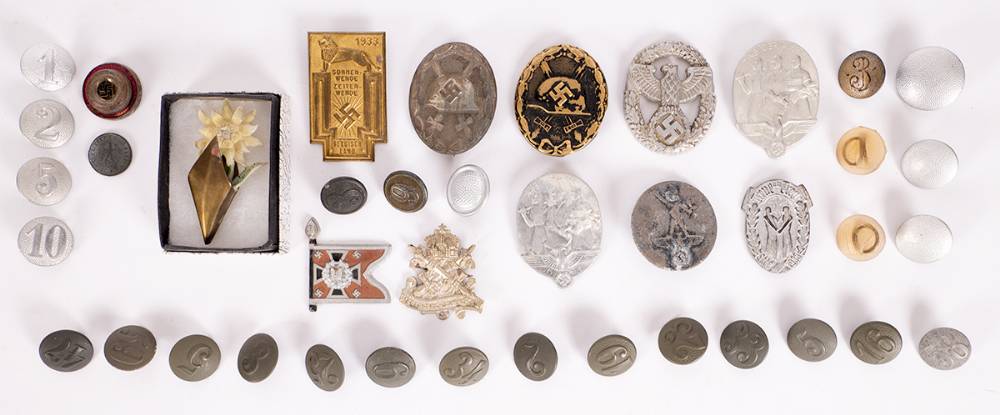 Germany. Small range of military buttons and badges, also a flag. at Whyte's Auctions