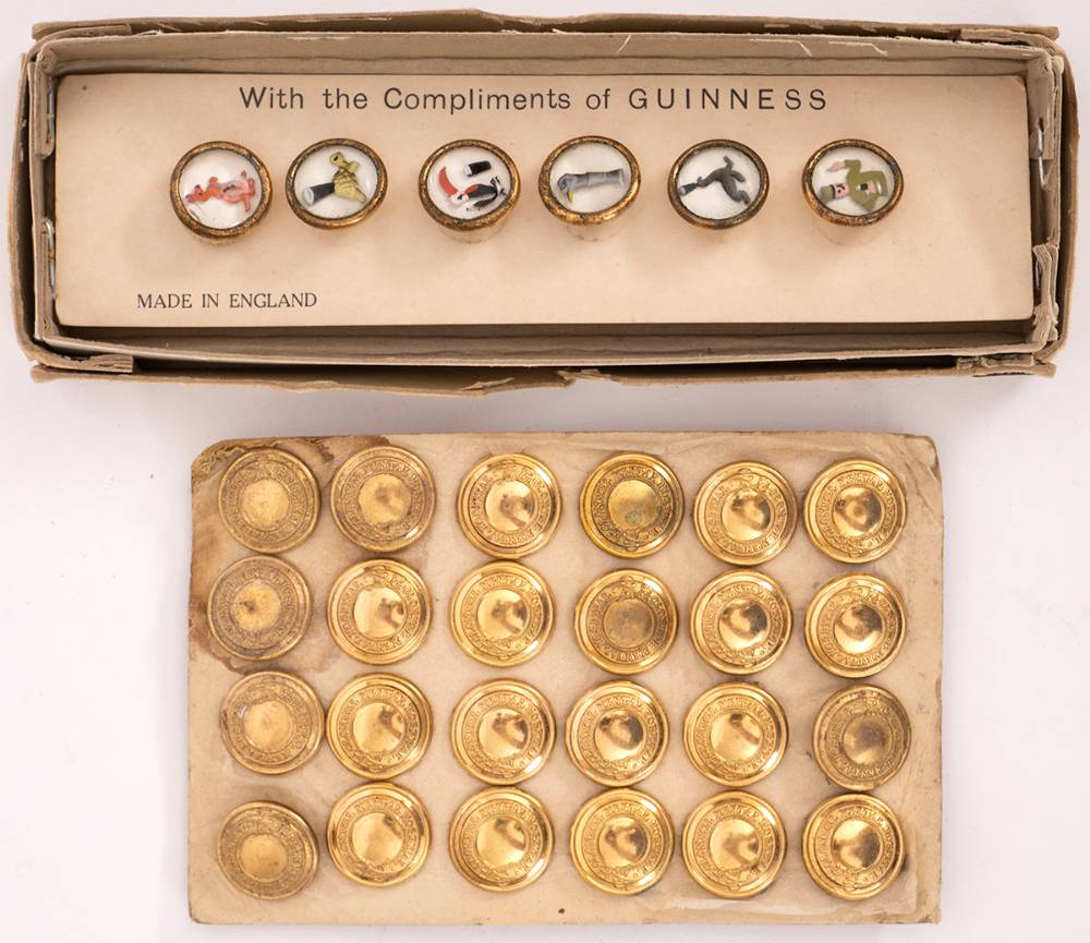 Clonmel Mental Hospital - a set of 24 gilt buttons and Guinness set of 6 waistcoat buttons. at Whyte's Auctions