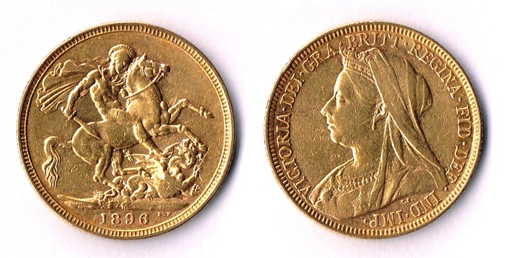Victoria gold sovereign, 1896 and George V half sovereign, 1911. at Whyte's Auctions