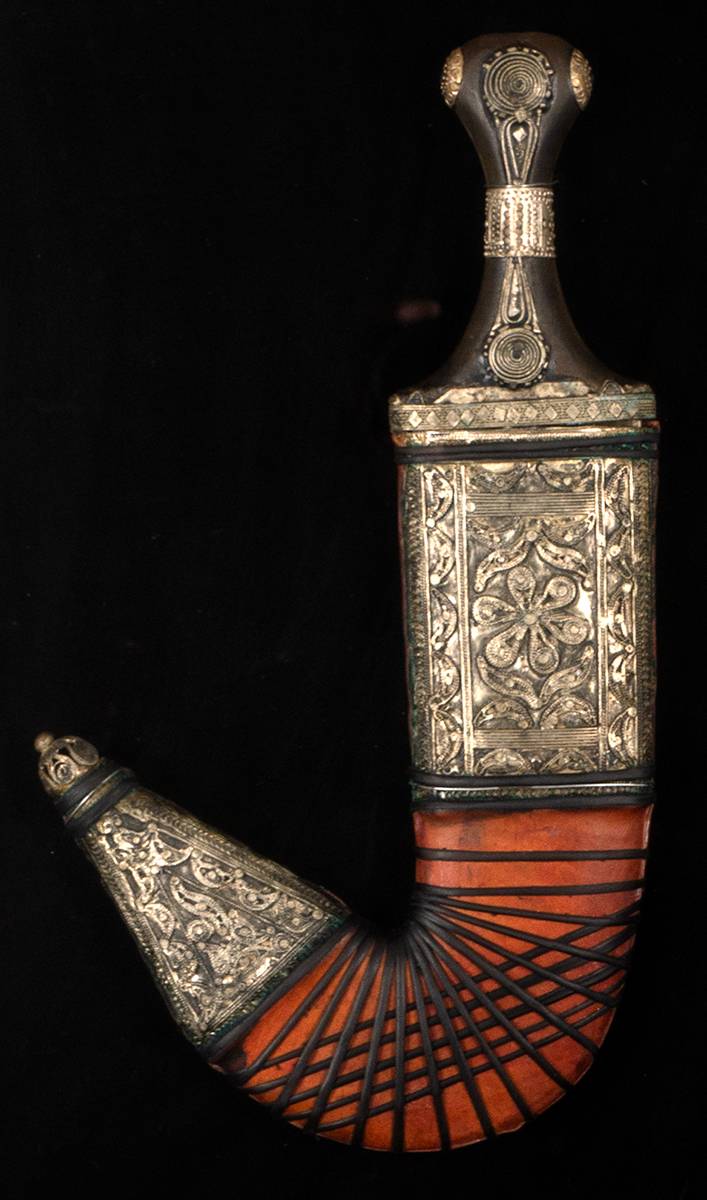 Asian ceremonial dagger, framed at Whyte's Auctions