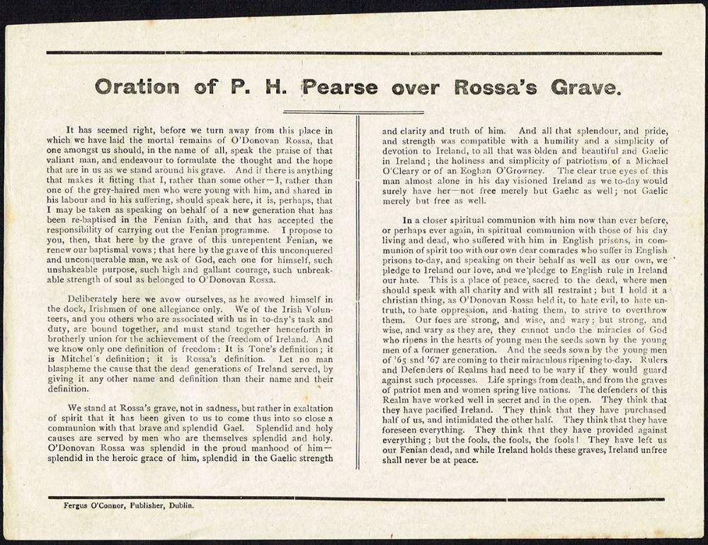 1915 (30 July). Oration of P. H. Pearse over Rossa's Grave. at Whyte's Auctions