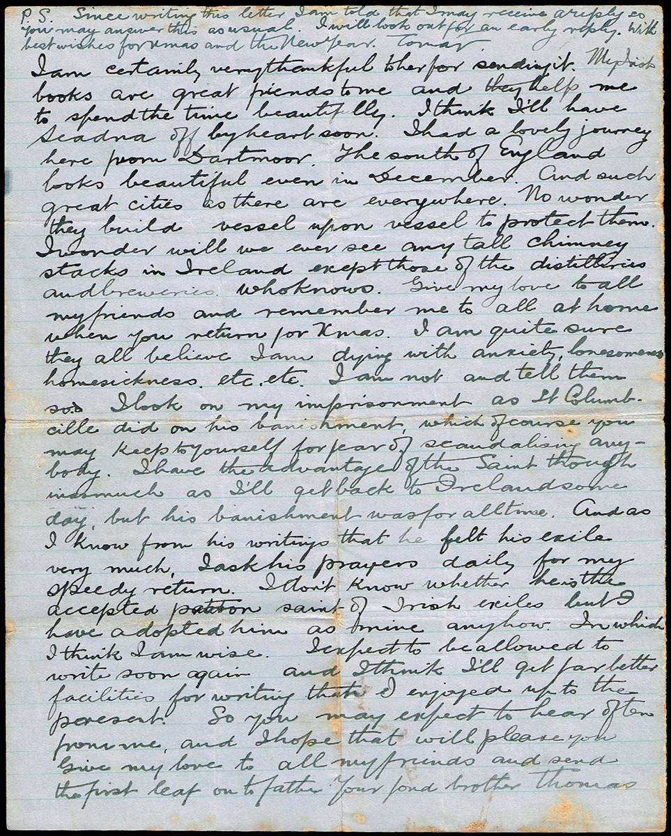 1916 (13 December) letter from Thomas Ashe to his sister Nora from Lewes Gaol. at Whyte's Auctions
