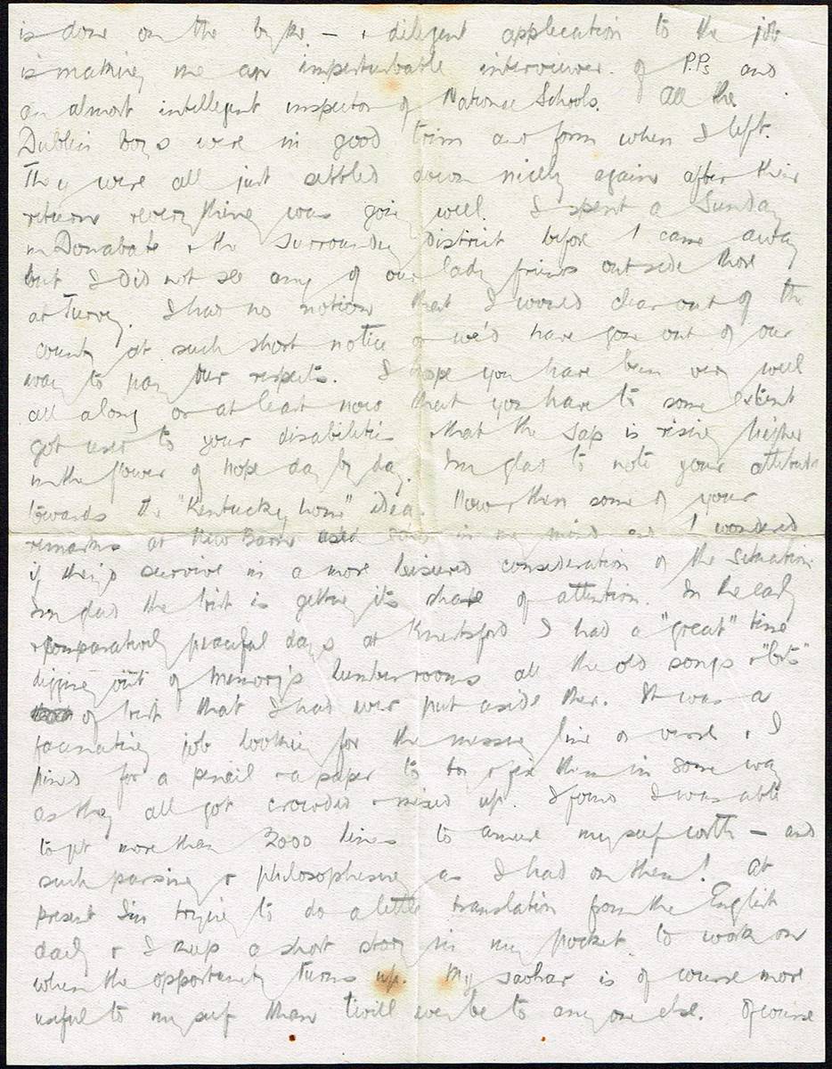 1917 (10 April) letter from Richard Mulcahy, later commander-in-chief of the IRA, to Thomas Ashe in Lewes Gaol. at Whyte's Auctions