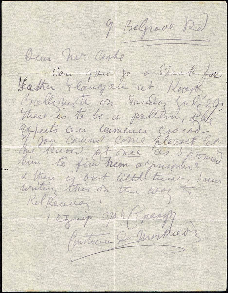 1917 (19 July) letter from Countess Markievicz to Thomas Ashe. at Whyte's Auctions