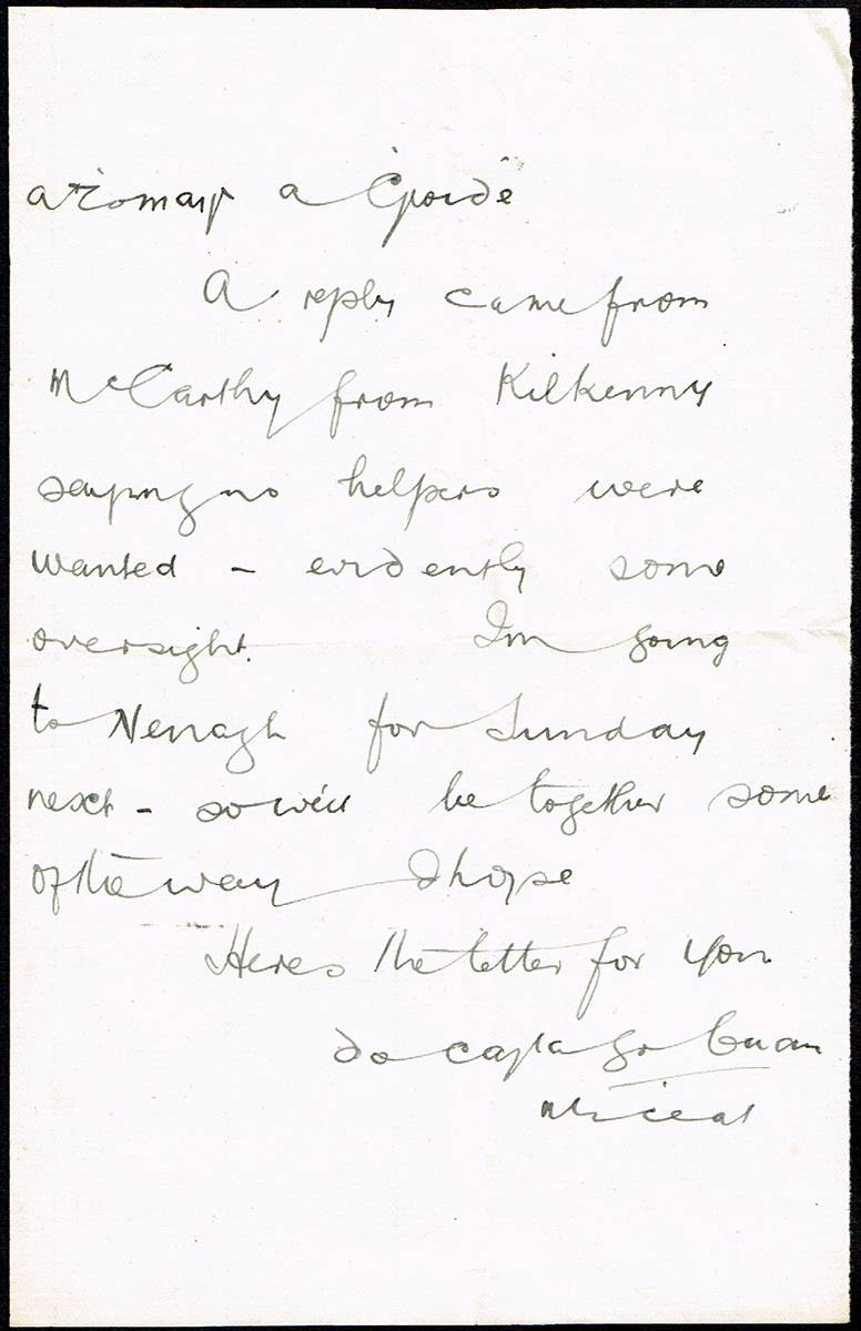 1917 (1 August) letter from Michael Collins to Thomas Ashe. at Whyte's Auctions