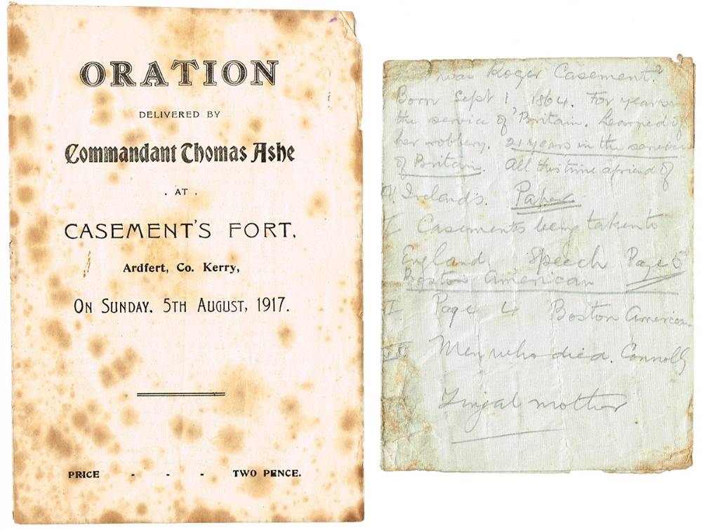 1917 (5 August) Oration by Commandant Thomas Ashe at Casement's Fort, Ardfert, Kerry. at Whyte's Auctions
