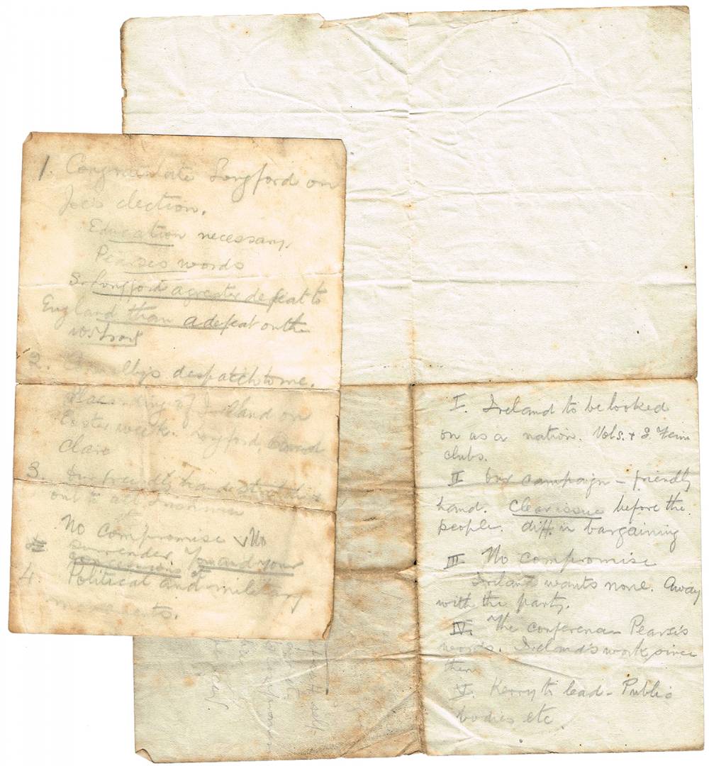 1917 (July-August) Thomas Ashe speeches - his notes. at Whyte's Auctions