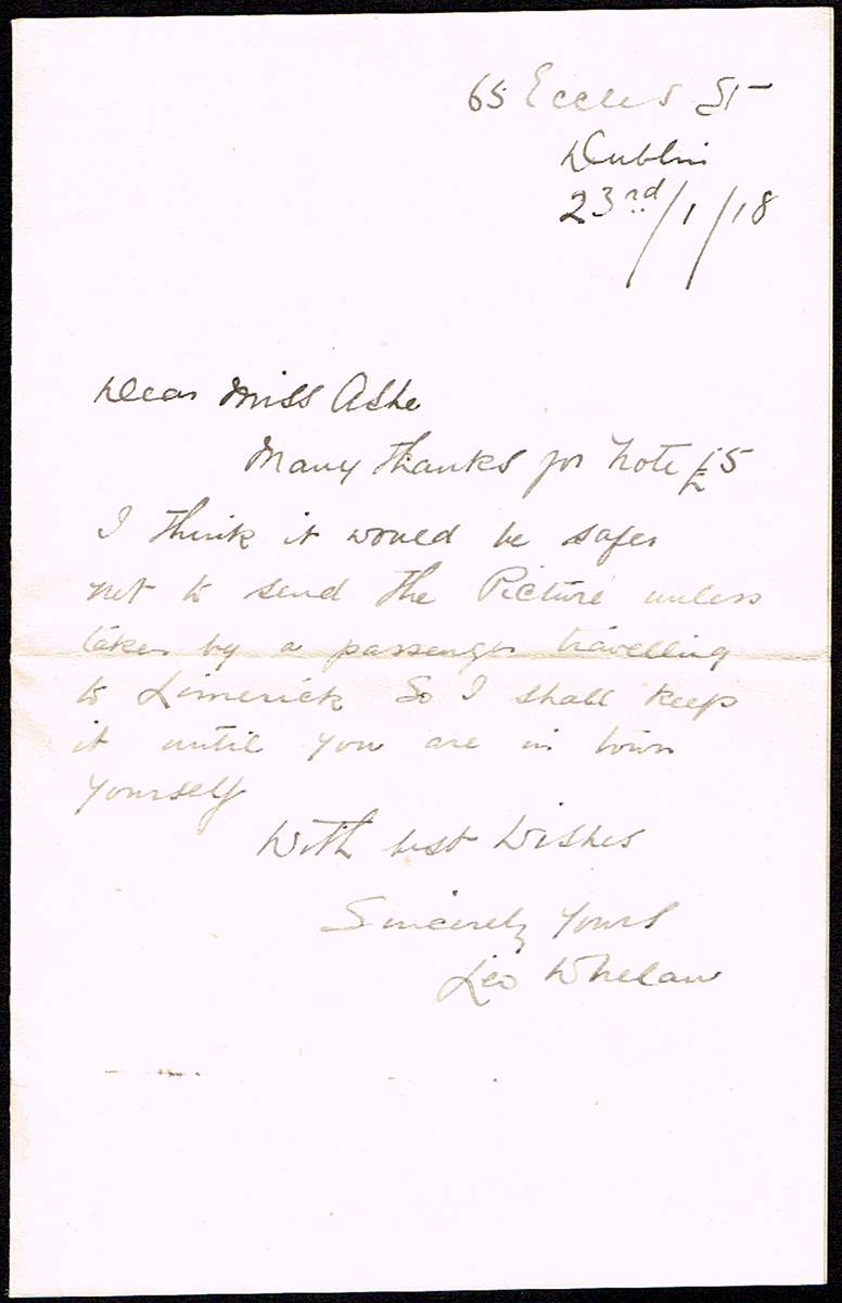 1918 (13 August) letters from Richard Mulcahy and Leo Whelan regarding bust and portrait of Thomas Ashe. at Whyte's Auctions