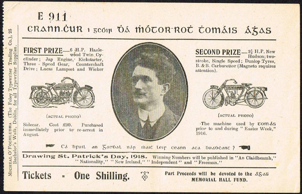 1918 (17 March). Thomas Ashe motor cycles raffle ticket at Whyte's Auctions
