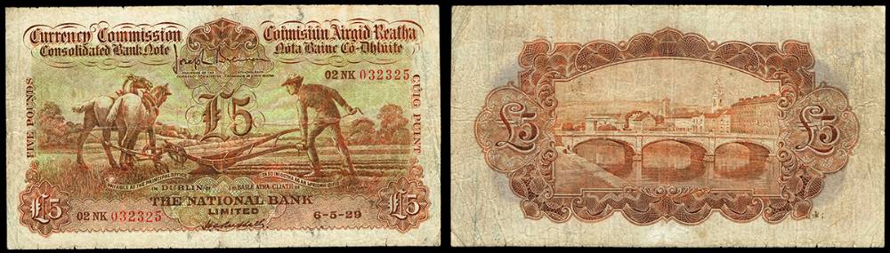 Currency Commission 'Ploughman' National Bank Five Pounds, 6-5-29 at Whyte's Auctions
