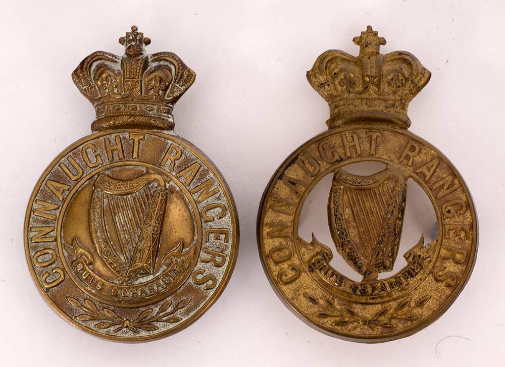 Circa 1870-1901 Connaught Rangers helmet badges. (2) at Whyte's Auctions
