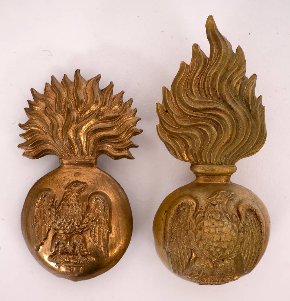 Royal Irish Fusiliers busby grenade badges (2) at Whyte's Auctions