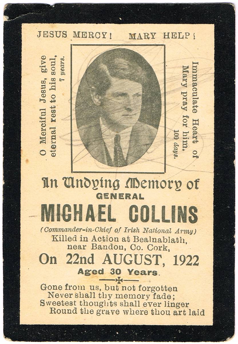 1922 (22 August) Michael Collins In Memoriam card. at Whyte's Auctions