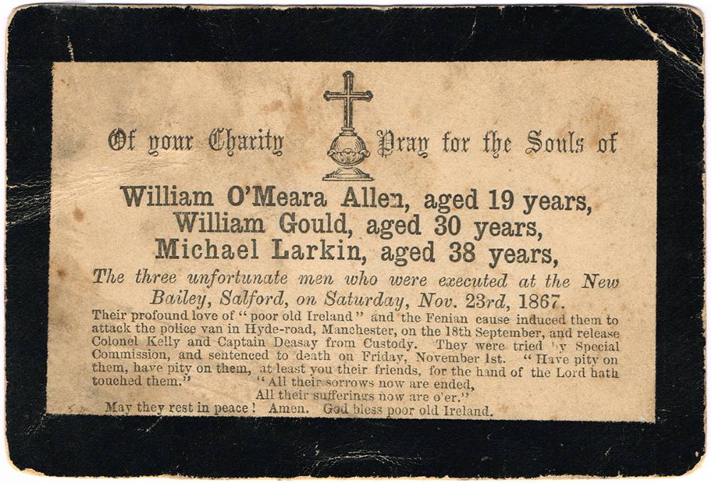 1867 (23 November) 'Manchester Martyrs' In Memoriam card. at Whyte's Auctions
