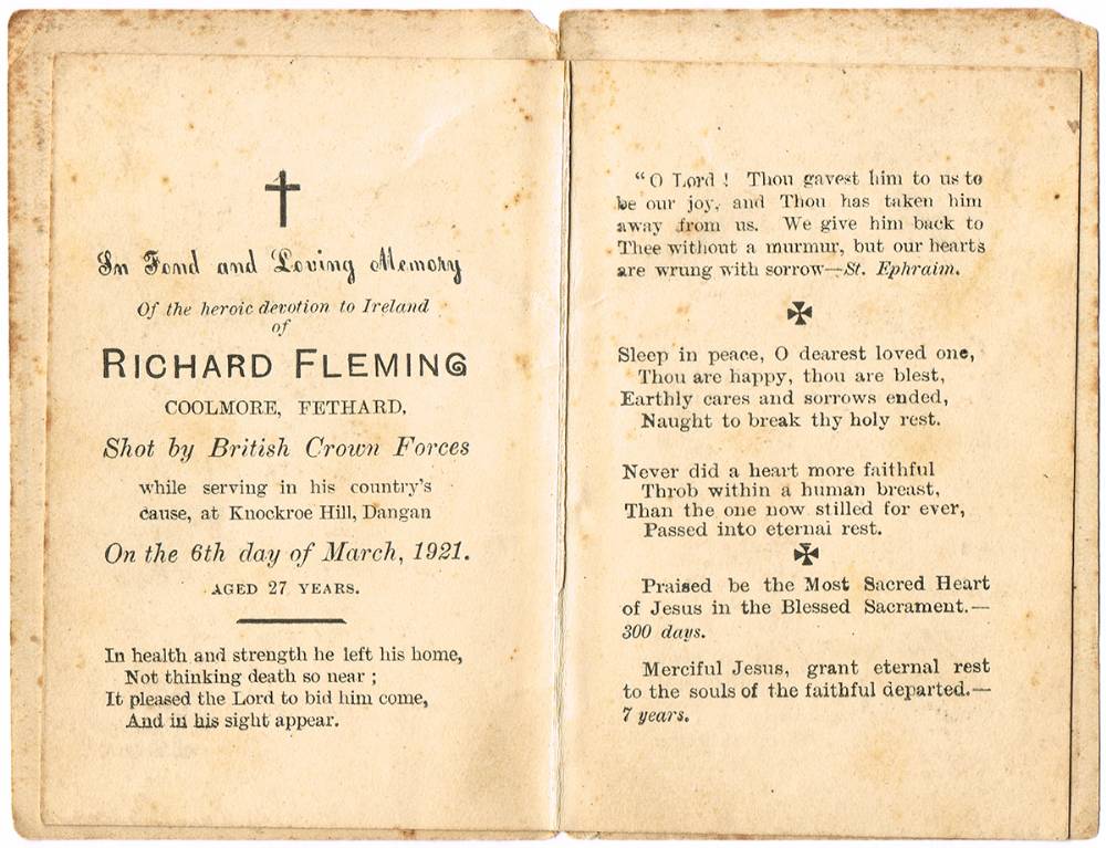 1921 (6 March) In Memoriam card for IRA Volunteer Richard Fleming of Coolmore, Fethard, Co. Tipperary. at Whyte's Auctions