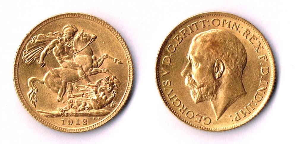 George V gold sovereign, 1912 and USA silver dollar, 1927 at Whyte's Auctions