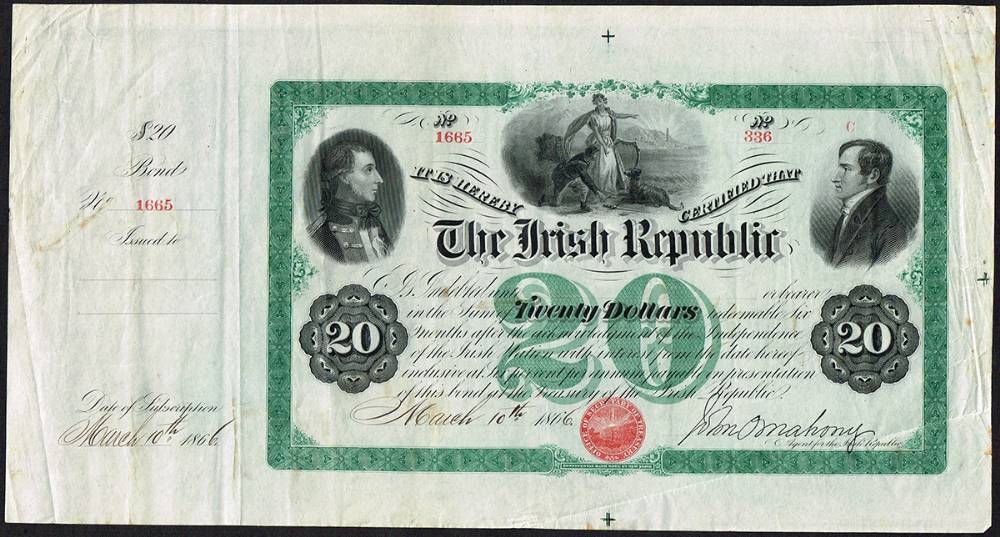 1866 The Irish Republic 'Fenian' Bond for Twenty Dollars. at Whyte's Auctions