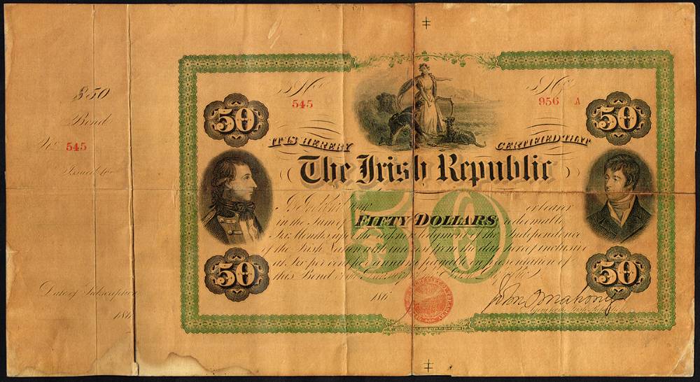 1866 Irish Republic 'Fenian' Bond for Fifty Dollars. at Whyte's Auctions