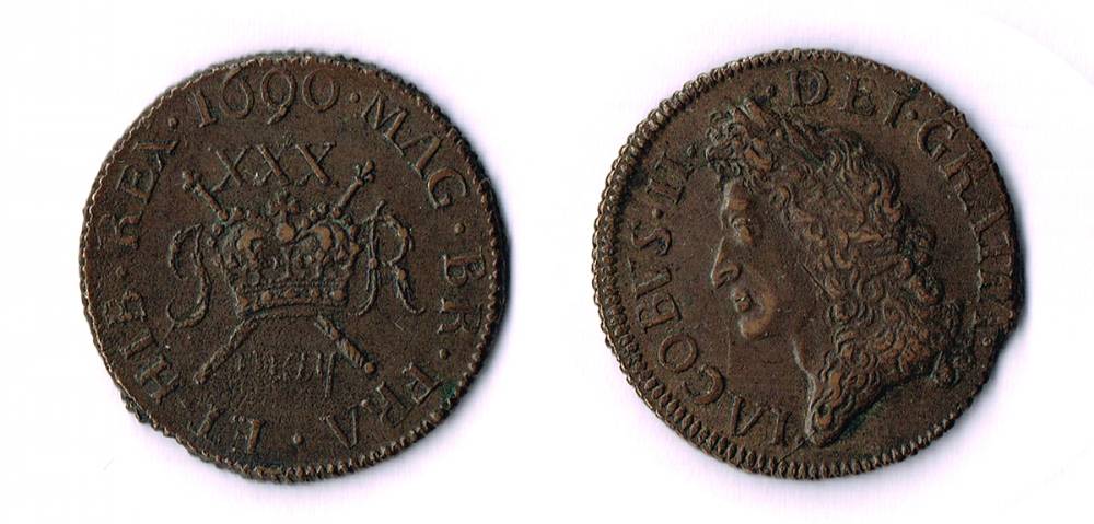James II 'Gunmoney' small halfcrowns, 1690 (2) at Whyte's Auctions