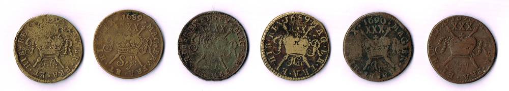 James II 'Gunmoney' large halfcrowns collection, 1689 (6) at Whyte's Auctions