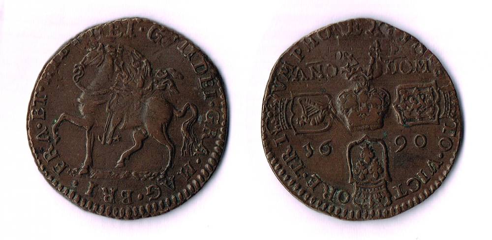 James II 'Gunmoney' crowns, 1690 (2) at Whyte's Auctions
