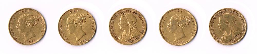 Victoria gold half sovereigns, 1865-1900 (5) at Whyte's Auctions
