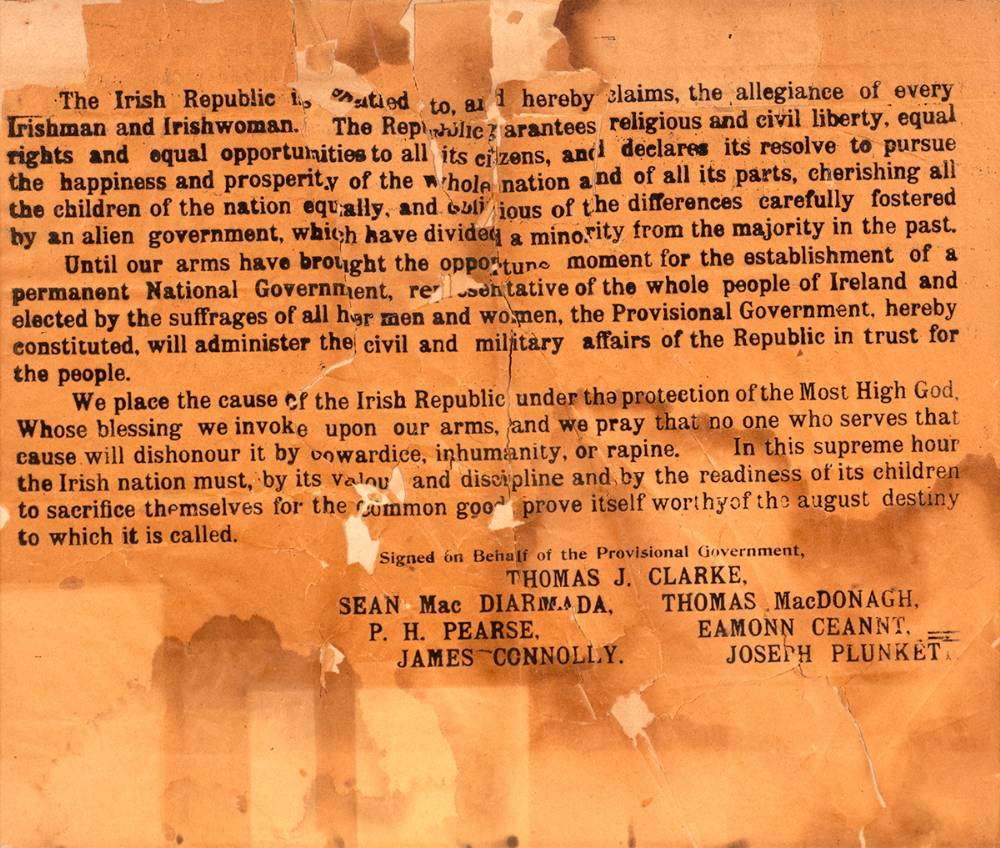 1916 A 'Half' Proclamation of The Irish Republic. at Whyte's Auctions