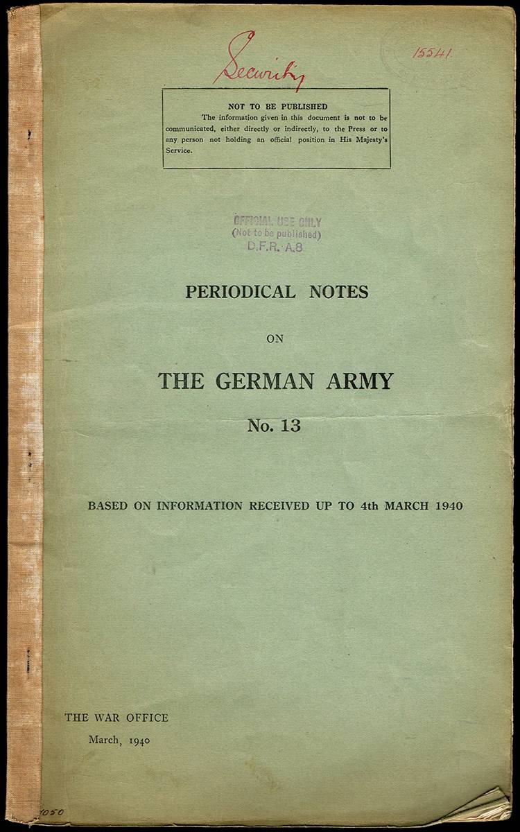 1940 (March) Periodical Notes on The German Army No. 13 with Irish Department of Defence and British Military stamps. at Whyte's Auctions