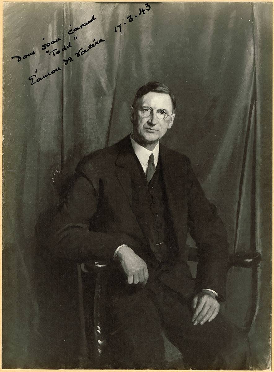 Eamon de Valera. Photograph of his portrait by Sean O'Sullivan, autographed by both. at Whyte's Auctions
