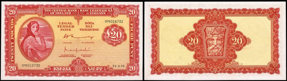 Central Bank 'Lady Lavery' Twenty Pounds, 24-3-76 sequential pair. at Whyte's Auctions