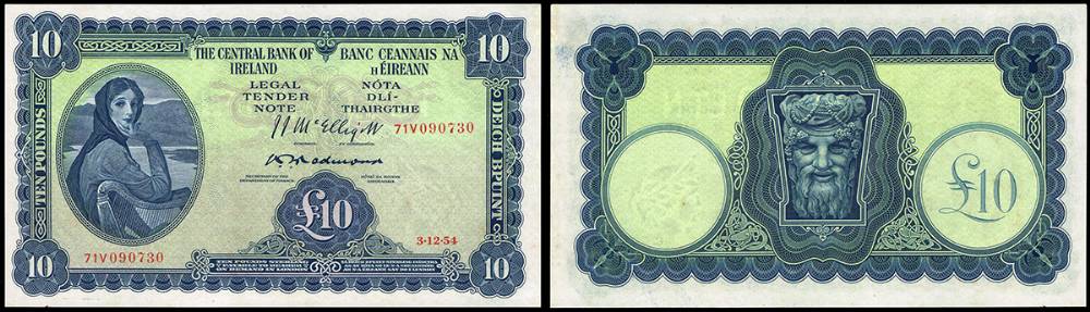 Central Bank 'Lady Lavery' Ten Pounds, 3-12-54 sequential pair at Whyte's Auctions