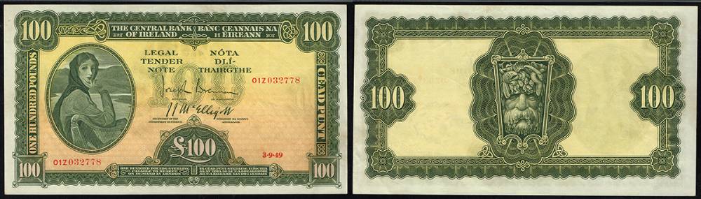 Central Bank 'Lady Lavery' One Hundred Pounds, 3-9-49 at Whyte's Auctions
