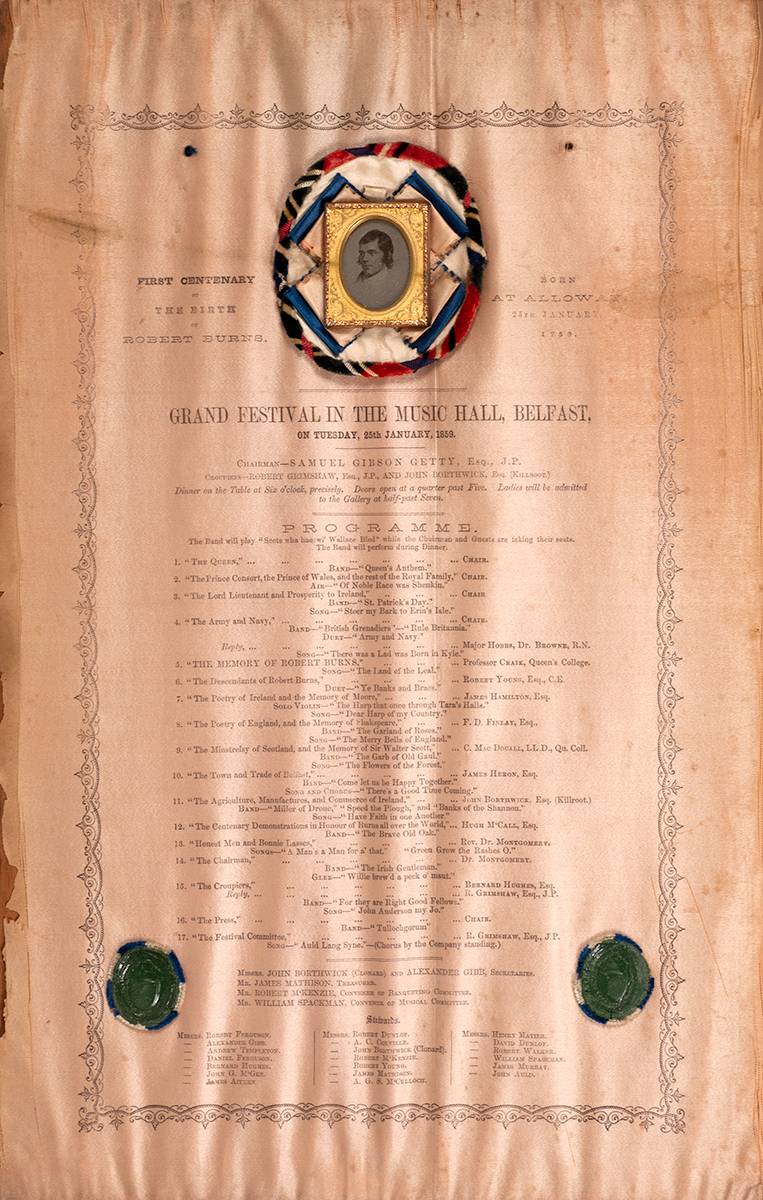 1859 (25 January) Centenary of Robert Burns 'Grand Festival' Belfast commemorative program. at Whyte's Auctions