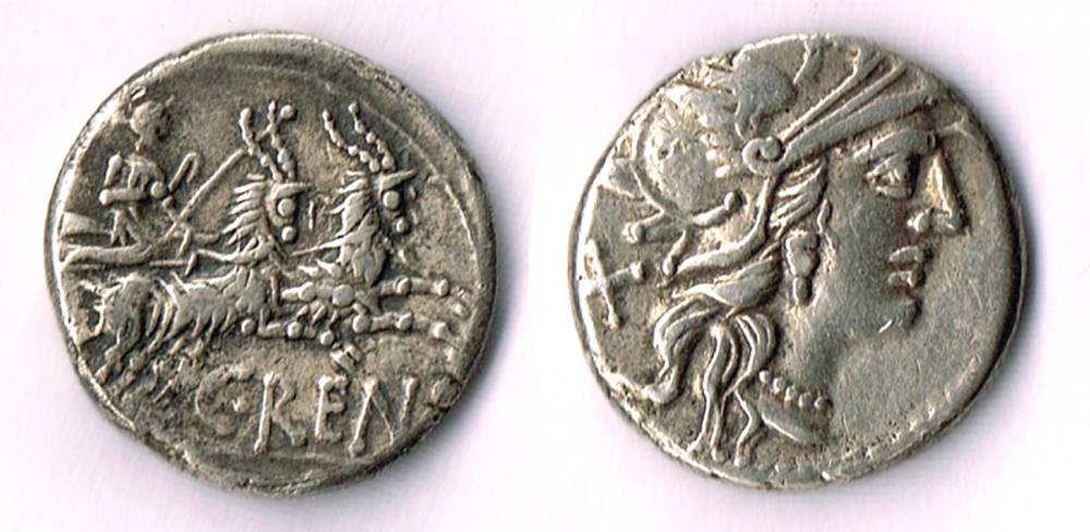 Roman Republic. Denarius, moneyer Gaius Renius 138BC at Whyte's Auctions