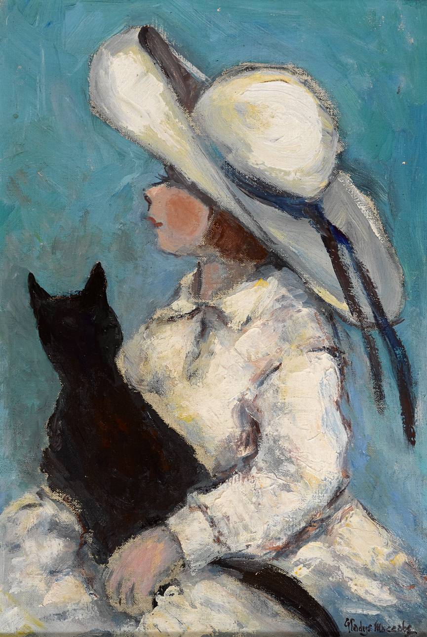 ISABEL WITH HER CAT by Gladys Maccabe MBE HRUA ROI FRSA (1918-2018) MBE HRUA ROI FRSA (1918-2018) at Whyte's Auctions