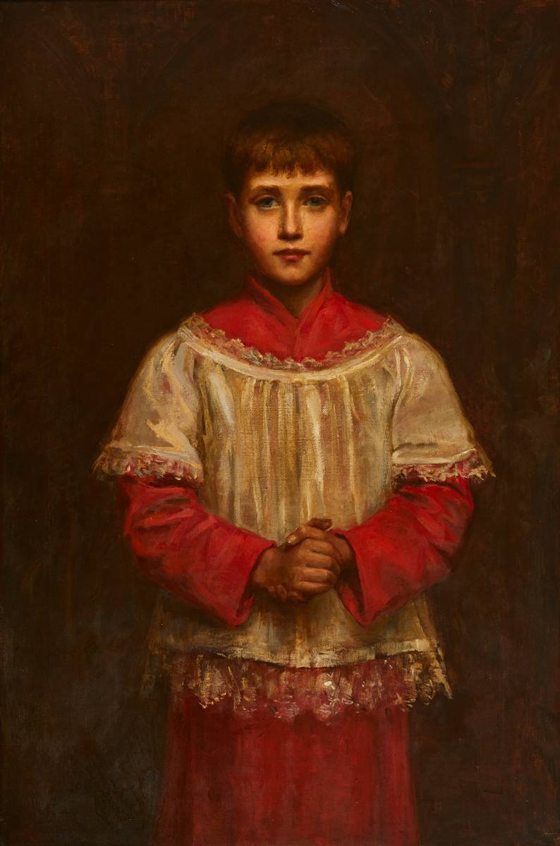 THEOCRITE [THE LITTLE ACOLYTE] 1886 by Sarah Henrietta Purser HRHA (1848-1943) HRHA (1848-1943) at Whyte's Auctions