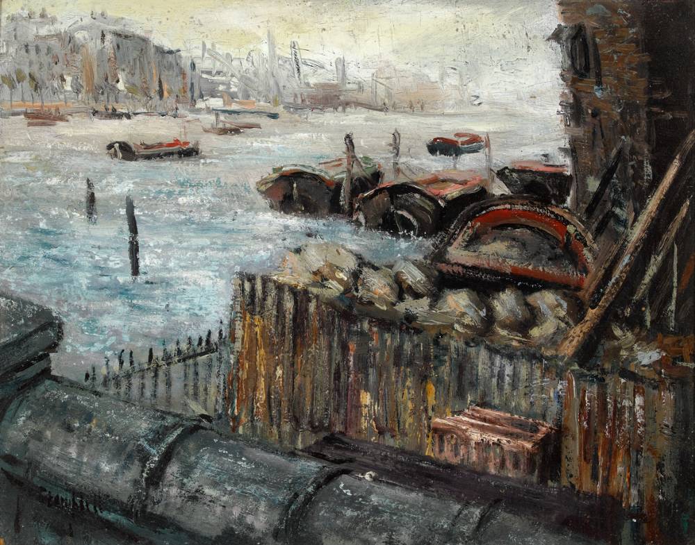 CHELSEA FROM BATTERSEA BRIDGE, LONDON by George Campbell RHA (1917-1979) RHA (1917-1979) at Whyte's Auctions