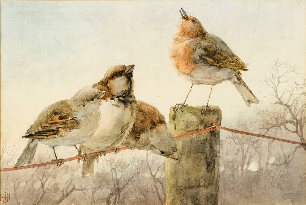 BIRDS ON A WIRE AND WOODEN POST by Helen O'Hara (1846-1920) (1846-1920) at Whyte's Auctions