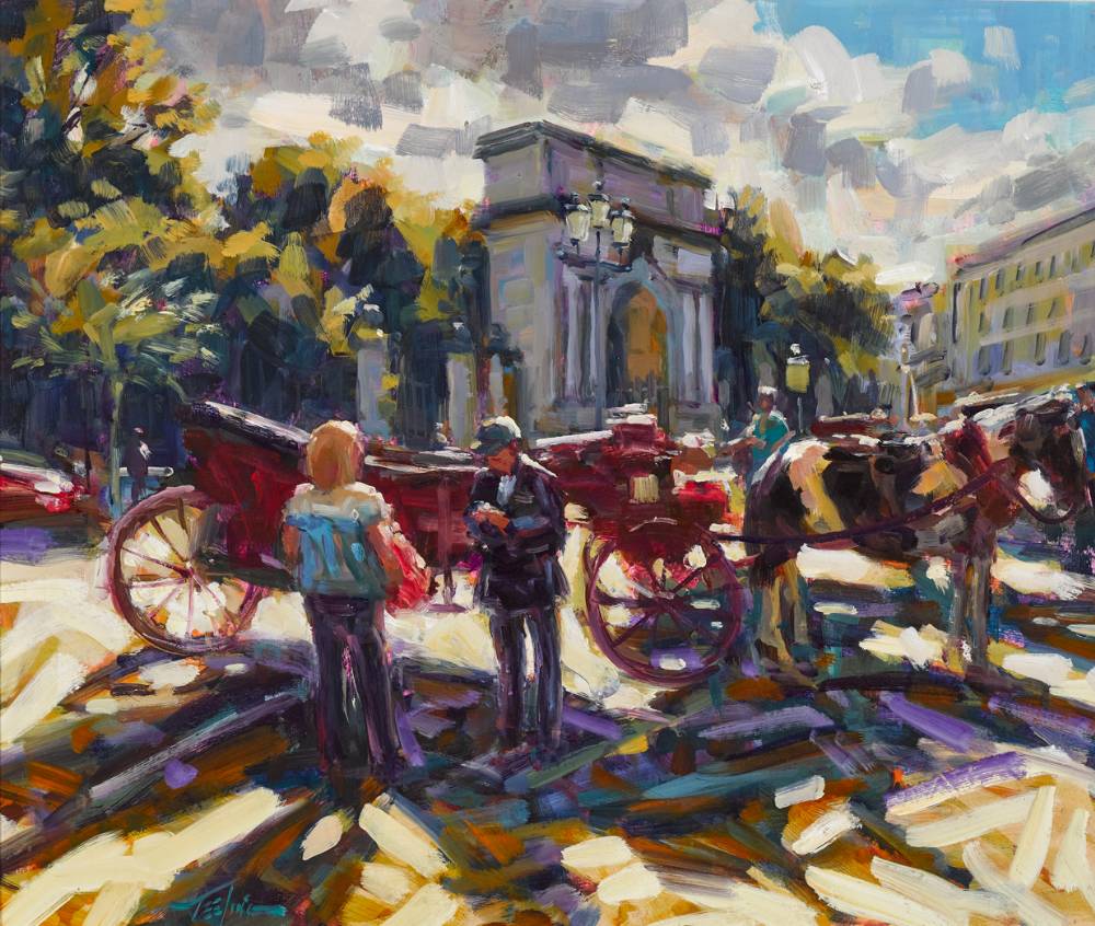 HORSE AND CARRIAGE AT FUSILIERS' ARCH, ST STEPHEN'S GREEN, DUBLIN by Norman Teeling sold for �1,100 at Whyte's Auctions