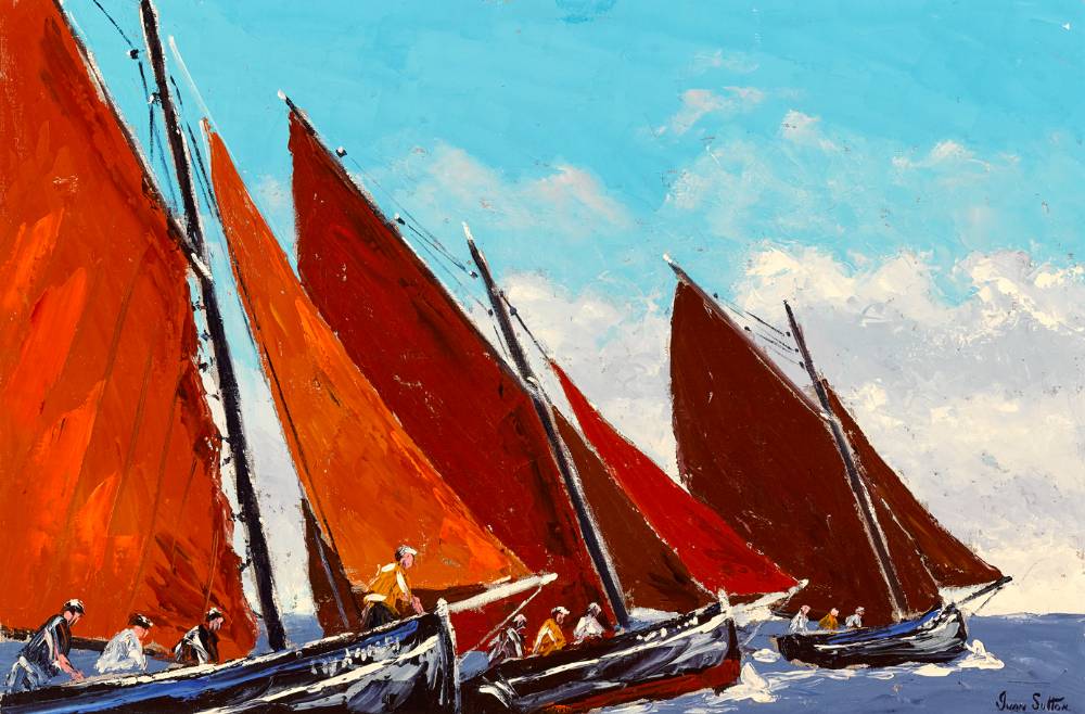 GALWAY HOOKERS, CARRAROE BAY, COUNTY GALWAY by Ivan Sutton (b.1944) (b.1944) at Whyte's Auctions
