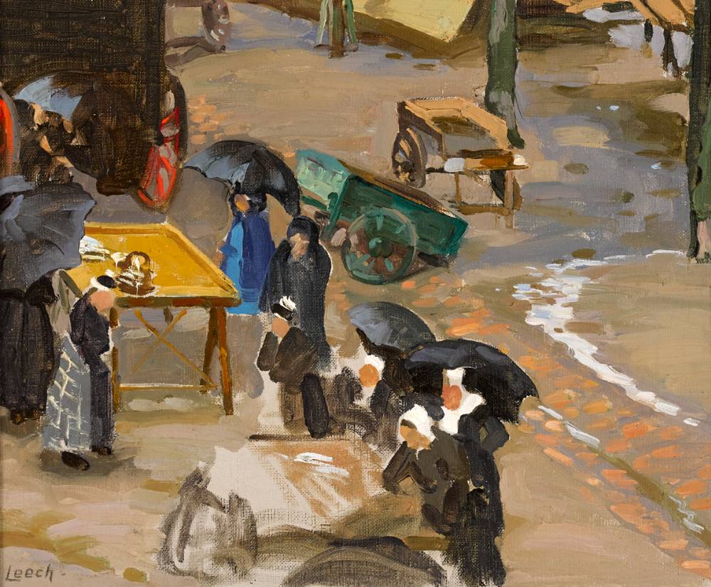 RAINY DAY - FINIST�RE MARKET, CONCARNEAU, c.1904 by William John Leech RHA ROI (1881-1968) at Whyte's Auctions