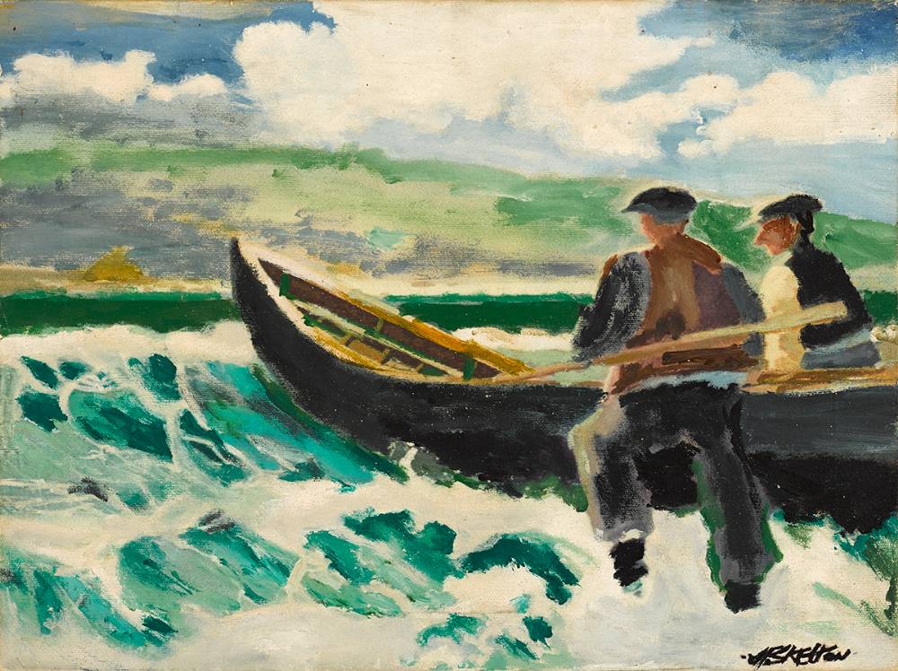 MEN WITH CURRACH by John Francis Skelton (b.1954) at Whyte's Auctions