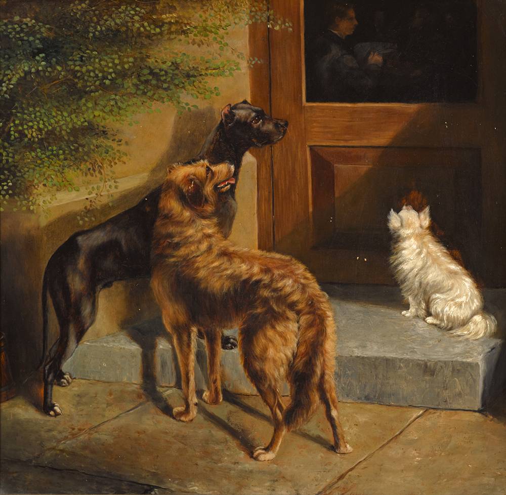 DOGS WAITING ON A DOORSTEP at Whyte's Auctions