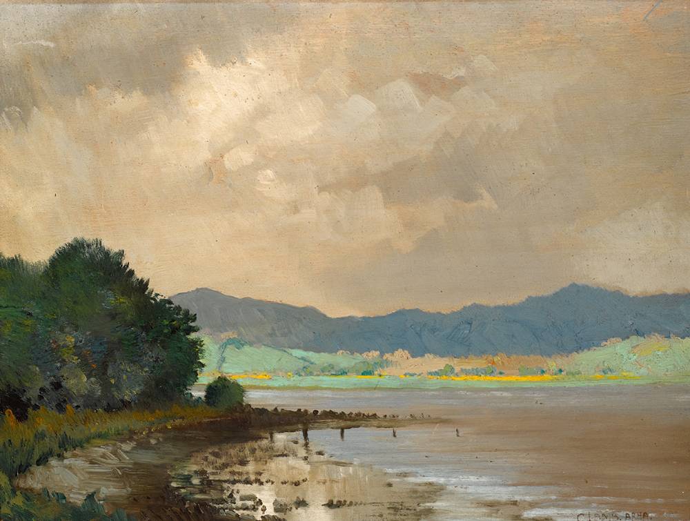 COASTAL SCENE WITH MOUNTAINS IN THE DISTANCE by Charles Vincent Lamb RHA RUA (1893-1964) RHA RUA (1893-1964) at Whyte's Auctions