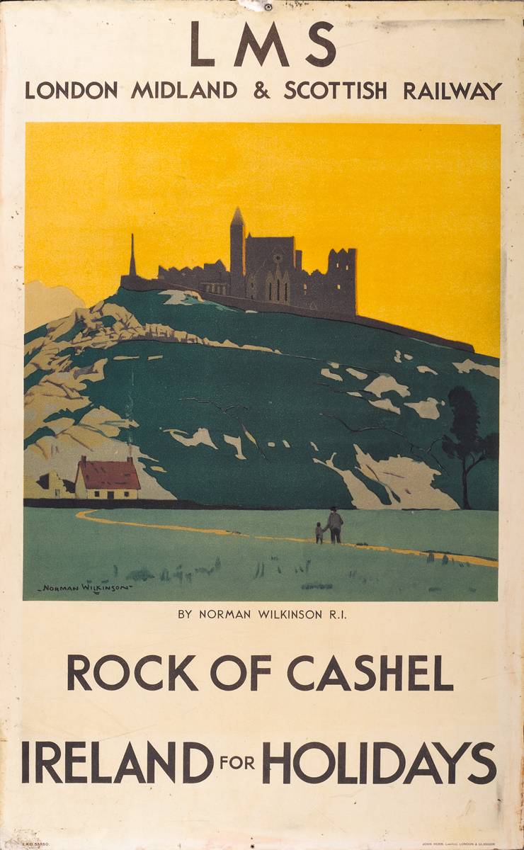 Rock of Cashel LMS railway poster with artwork by Norman Wilkinson, circa 1926. at Whyte's Auctions