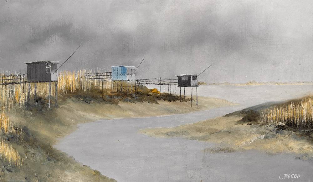 CALAPEYRE M�DOC, (FISHING HUTS ON THE GIRONDE ESTUARY) by Louis Pecou sold for �80 at Whyte's Auctions
