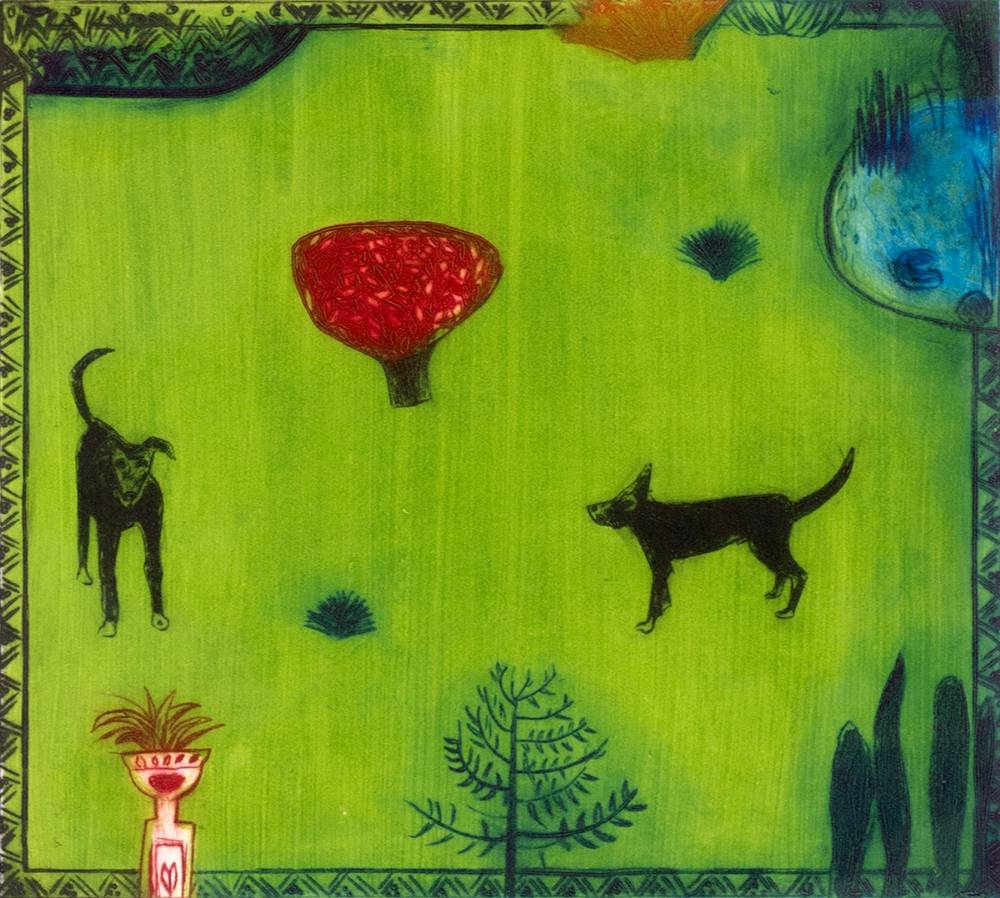 DOGS IN A GARDEN by Carmel Benson (b.1950) at Whyte's Auctions