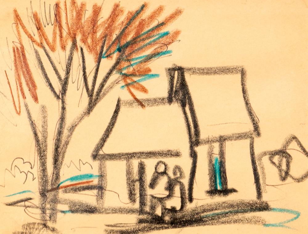 FIGURES BY COTTAGES AND TREE and FIVE FIGURES (A PAIR) by Markey Robinson (1918-1999) at Whyte's Auctions